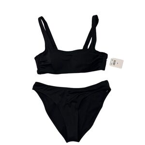 NWT Tahiti Black Square Bralette & High Leg Bottom 2-Piece Set Size Large‎